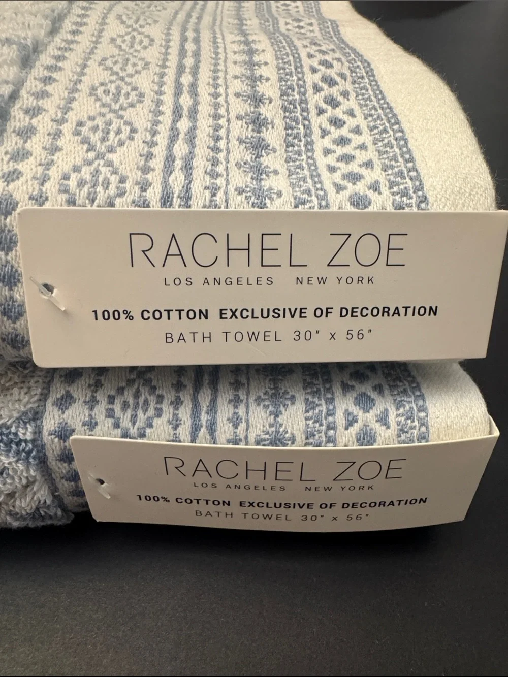 2pc RACHEL ZOE 100% Cotton(EOD) Chevron Pattern Bath Towel Set -Blue/White
